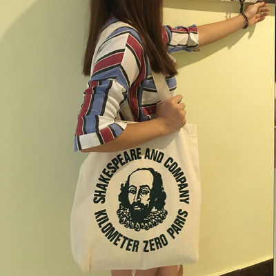 韩国复古人头字母学生百搭手提单肩两面背清新购物袋帆布包女潮