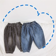 Mùa thu 2019 mới cho bé nữ quần denim bé cotton quần cà rốt hoang dã trẻ em quần rộng giản dị - Quần jean