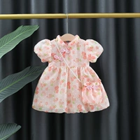 Летнее платье с коротким рукавом, детская юбка, наряд маленькой принцессы, летняя летняя одежда, китайский стиль, детская одежда, цветочный принт, 1-3 лет