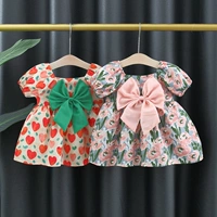 Летнее платье, детская юбка, детский наряд маленькой принцессы с бантиком для девочек, цветочный принт, 1-3 лет