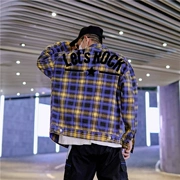 Insidal thương hiệu hip hop kẻ sọc dài tay áo sơ mi nam Hàn Quốc của xu hướng áo thun nam dáng rộng áo gió BF áo gió thủy triều - Áo