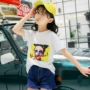 Cô gái mùa hè ngắn tay in bông t- shirt trong cậu bé lớn 2018 Hàn Quốc phiên bản mới của thủy triều mùa hè ăn mặc hoang dã 6-7-9 tuổi áo phông bé gái dễ thương