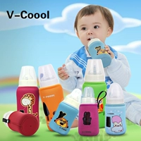Детская бутылочка для кормления, утепленный защитный мультяшный термос, защита при падении, широкое горлышко