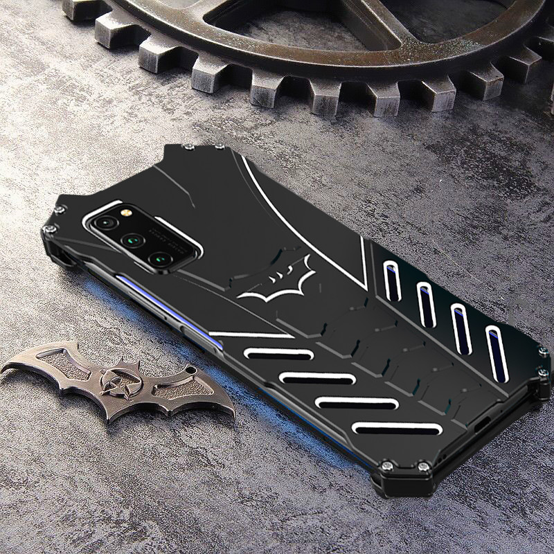 R-Just Batman Shockproof Aluminum Shell Metal Case with Custom Batarang Stent for Huawei Honor V30 Pro & Huawei Honor V30