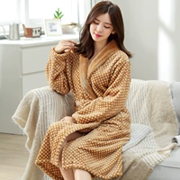 San hô fleece áo choàng tắm áo choàng mùa thu và mùa đông đồ ngủ dịch vụ nhà mềm dài tay áo lint ấm dày đồ ngủ phi bóng