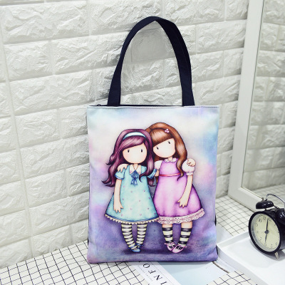ConfidanteFemale bag Korean version Cartoon lady high-capacity canvas handbag Fashion and leisure bag Versatile environment protection Shopping bag