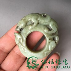 Украшения на руку 古玩杂项天然玉石老岫玉貔貅蝙蝠扳指仿古岫玉戒指立体雕貔貅指环