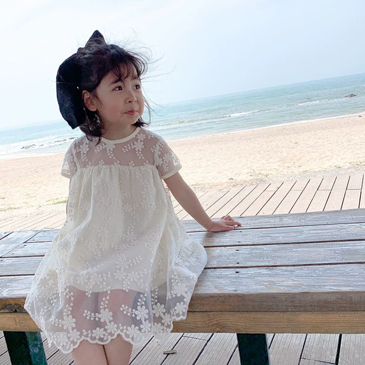 Cô gái 2020 Mùa hè Phong cách Hàn Quốc Váy dài Cô gái nhỏ Phương Tây Tay ngắn Công chúa Váy trẻ em Thời trang trẻ em Mặc mỏng - Khác