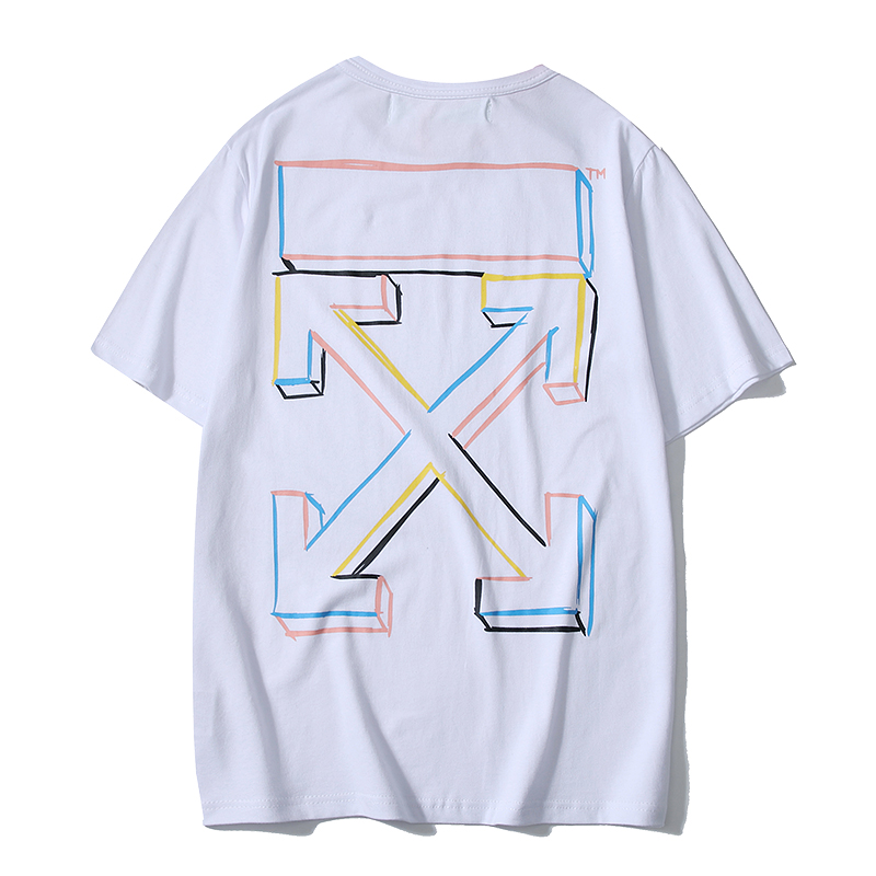 318 white20ss summer Chaopai OFF WHITE Graffiti Gradients starry sky easy Short sleeve T-shirt men and women Couples dress OW Half sleeve