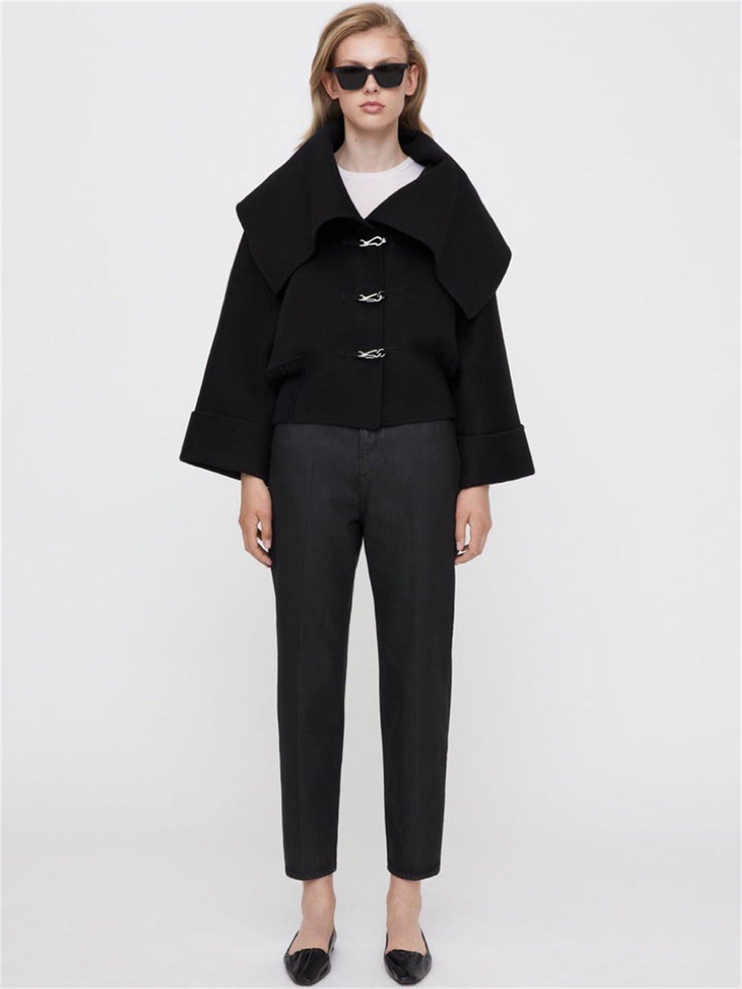 【関税込み】toteme Jackets TOTEME Shearling Collar Gabardine Jacket in Black Size 36