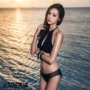 Hàn Quốc chia ba điểm đen lưới mỏng bikini bikini gợi cảm nữ nhỏ ngực thép tấm tập hợp áo tắm - Bikinis áo tắm đẹp 2021