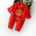 Bộ đồ liền thân màu đỏ cho bé xuân hè, nam nữ, bé, trăng rằm, 100 ngày cotton, 唐装, quần áo kiểu Trung Quốc - Áo liền quần Áo liền quần
