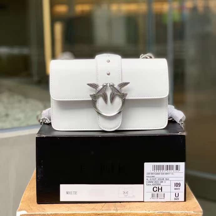 21 Small White And Silver2021 new pattern quality goods Purchasing agent PINKO Swallow bag Pingao Dionysus Female bag One shoulder Messenger Chain package Official website