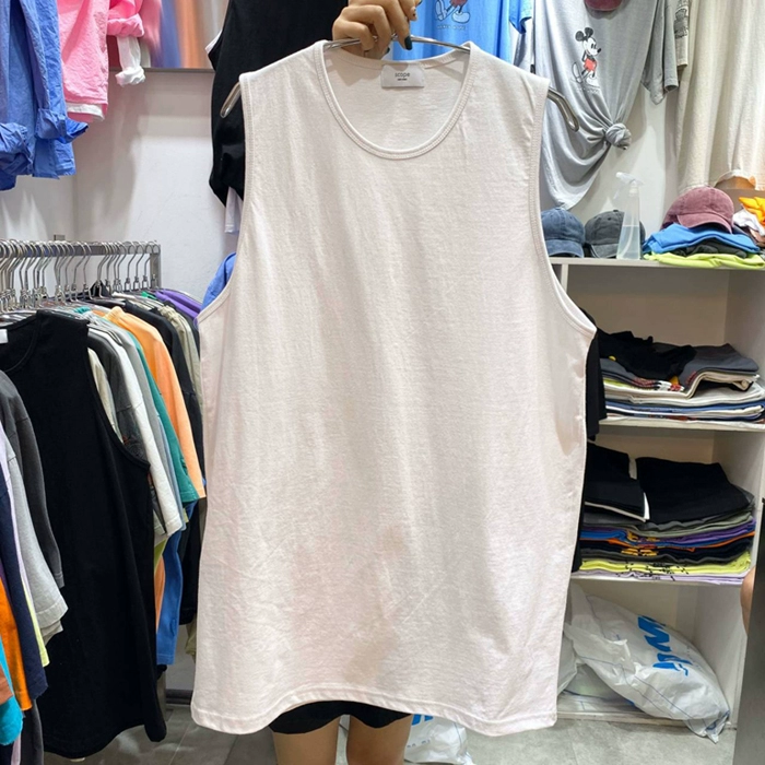 Hàn Quốc mua áo thun nam cổ tròn màu trơn của Dongdaemun lỏng lẻo chạm đáy áo thun không tay sống 0608 - Lót