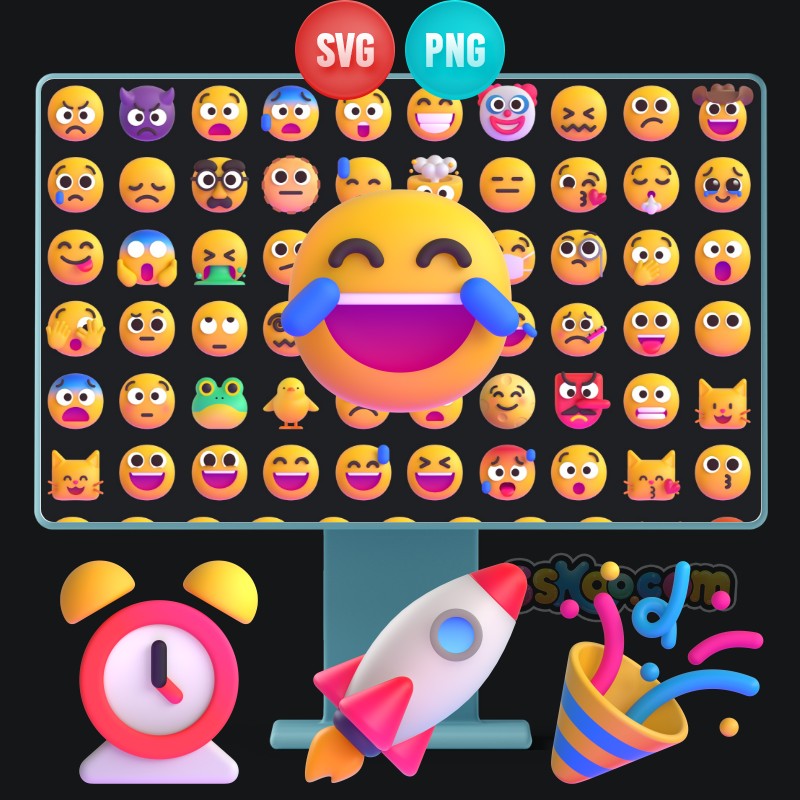 微软发布3D立体表情Emoji整套大全SVG矢量AI格式PNG免扣图片模板
