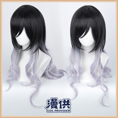 taobao agent The princess connects cosplay 栞 cos wig Genso color big wave roll light purple+black gradient
