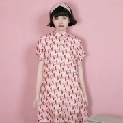 Hành lá cắt gốc tự chế cô gái hồng sửa đổi món ăn khóa sườn xám phong cách Trung Quốc ngắn tay áo ăn mặc phong cách Trung Quốc