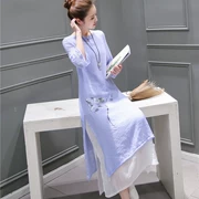 Bông và vải lanh văn học trà retro người quần áo nữ thiền thiền trà mùa xuân và mùa thu nghệ sĩ trà trang phục mùa hè phong cách Trung Quốc