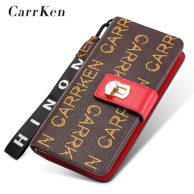 2021新款老花手拿女包时尚拉链手机包多卡位大容量印花长款钱包女