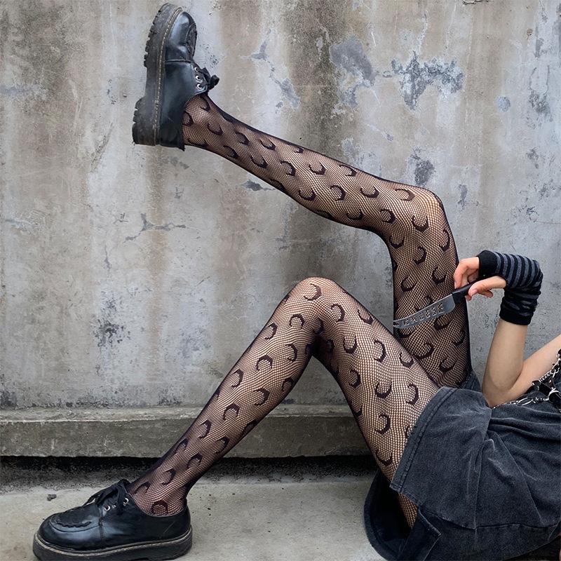 Moon SocksInternet celebrity bow Black pantyhose female black Fishing net Socks Autumn and winter Pantyhose Thin ins winter solar system JK