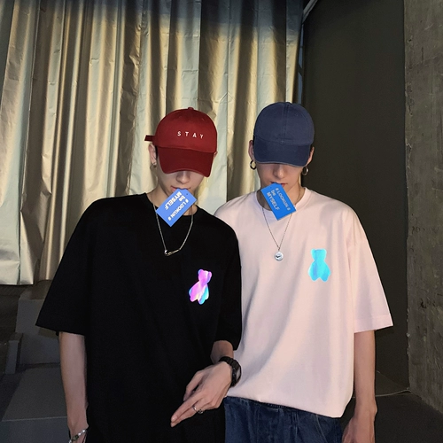 Светоотражающая футболка, парная одежда для влюбленных, летняя одежда, в корейском стиле, с медвежатами, короткий рукав