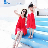 Trang phục dành cho phụ huynh và trẻ em mùa hè 2019 mới màu đỏ - Trang phục dành cho cha mẹ và con mẫu áo đồng phục gia đình