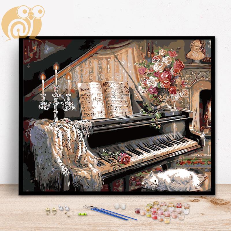 A072 - Piano FamilyDigital oil painting diy fill Oil painting customized comic scenery character Color painting manual  Decorative painting