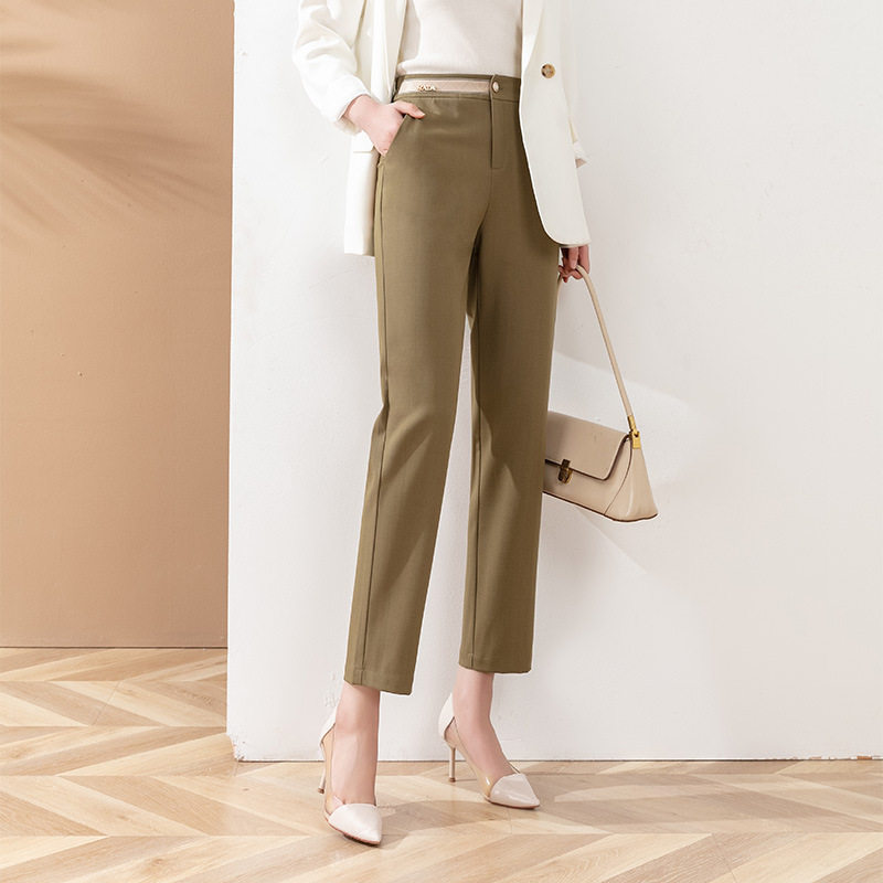 Spring 2022 new collection: High-waisted casual Halon style Hong Kong-style women's pants, 9-inch pants, cigarette tube pants, and elegant straight-leg dress pants