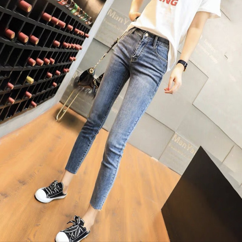 Light blue skinny jeans for women's summer 2022, thin new style 9-inch pencil pants for petite ladies