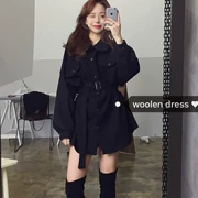 Áo khoác len nữ dài phần phiên bản Hàn Quốc 2018 mới mùa thu và mùa đông nhỏ nước hoa gió eo áo len nữ dày lên