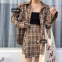 Ghost Horse Girl Set ~ Hàn Quốc chic retro cao đẳng phong cách áo sơ mi áo khoác + hoang dã cao eo nửa váy đồ mặc nhà cao cấp