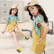 Quần áo bé gái mùa hè 2019 mới dành cho trẻ em nước ngoài quần áo trẻ em mùa hè thời trang hai mảnh phù hợp với yếm - Phù hợp với trẻ em