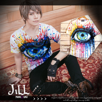 taobao agent O Jier o punk street Truth Eye Inkjet Eye Printing Short -sleeved T -shirt Punk Rock