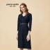 Đoạn tương tự quần áo phụ nữ Pierre Cardin trong trung tâm mua sắm màu xanh nước biển tay áo ba phần tư eo thắt lưng cổ chữ V Váy chữ A P84DL01N0 - A-Line Váy A-Line Váy