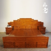 Sự khéo léo Miến Điện gỗ hồng mộc gỗ gụ gỗ đàn hương đỏ lớn backgammon trái giường giường gỗ gụ giường ngăn kéo gỗ gụ - Giường