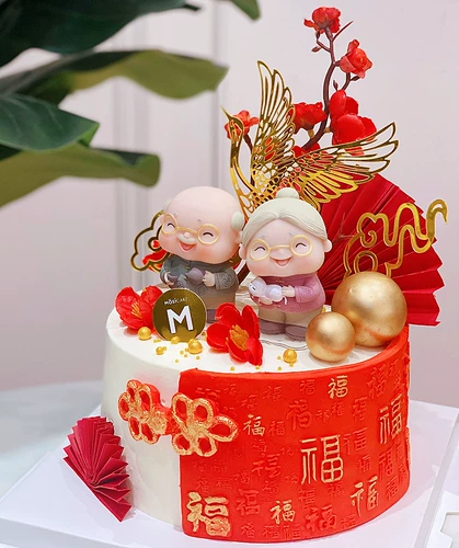 Симпатичный старик и старушка выпекать торт украшения бабушка бабушка, держащая кот Дня рождения декоративный чайник Тайши Стул