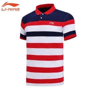 Li Ning áo ngắn tay nam thể thao thời trang ve áo thể thao mùa hè Li Ning áo thun nam sọc ngắn tay ngang