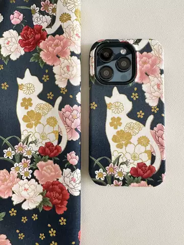 Unique New Phone Cases Covers For Girls Floral Cat Canvas Fabric iPhone 15, iPhone 14, iPhone 13, iPhone 12,