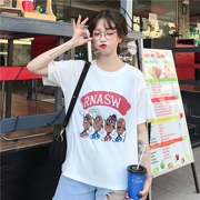 2019 phiên bản Hàn Quốc mới của mẫu phim hoạt hình mùa hè Mẫu áo thun ngắn tay nữ kiểu xu hướng lỏng lẻo kiểu Hồng Kông - Cộng với kích thước quần áo