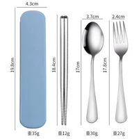 Ложка, вилка, палочки для еды, синий комплект, 3 предмета