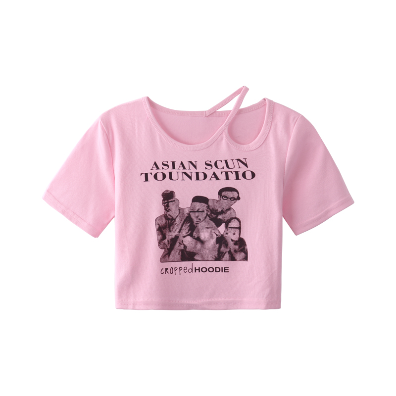 Pink T-shirthave cash less than that is registered in the accounts Short sleeve T-shirt female 2021 summer new pattern American style Retro Self cultivation Scheming Hollow out hottie ins tide jacket