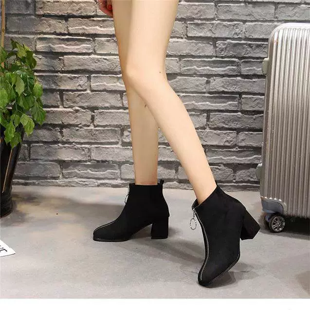 Giày Martin của phụ nữ chất lượng cao đầy đủ da cộng với kích thước mùa thu và mùa đông giày ngắn của phụ nữ Yi Fu của phụ nữ khởi động cao gót dây kéo phía trước khởi động trẻ em - Giày cao gót