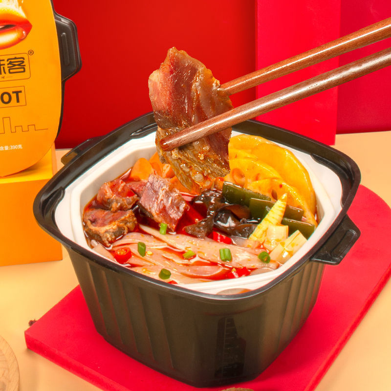 Spicy Beef Hot Pot 390GAutoTherm Wide powder Hot Pot Lazy man Self cooking self-help vegetable dish Small hot pot precooked and ready to be eaten Hot Pot Fast food Hot and sour fans