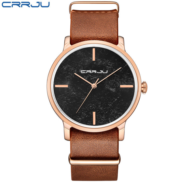 CRRJU Kajun Waterproof Quartz Movement Round Glass Mirror Belt Fashion Neutral Watch_voghion.com