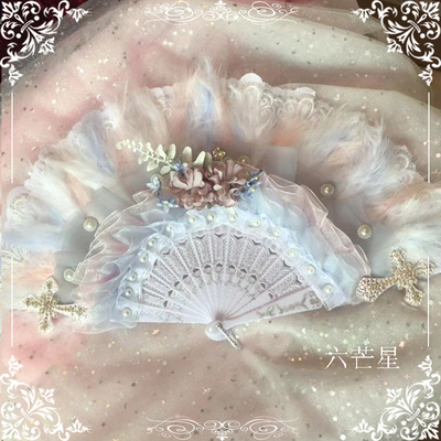 taobao agent Six Mangxing Lolita hand -made light powder blue sky girl cherry tea CLA tea club retro Vedoria feather fan