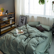 Bộ đồ giường bông rửa sạch bốn mảnh bộ 1.5 m 1.8 m cotton màu rắn duy nhất đôi khăn trải giường quilt cover