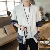 Vipshop sẽ bán áo kimono nam phong cách Trung Quốc trang phục cổ điển quốc gia Tang phù hợp với áo khoác cardigan nam được cải tiến Hanfu lay - Trang phục dân tộc đồ bộ đẹp