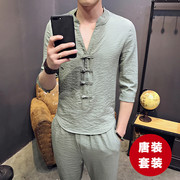 Trung Quốc tang phù hợp với thiết lập Trung Quốc phong cách quần áo của nam giới cải thiện hanfu nằm retro ngắn- tay hai mảnh thanh niên trang phục dân tộc