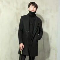 Mùa đông mới vô hình flash moon Hàn Quốc phiên bản của thiết kế ban đầu tide thương hiệu của nam giới cá tính retro đoạn dài Slim đúp cổ áo áo cardigan nam