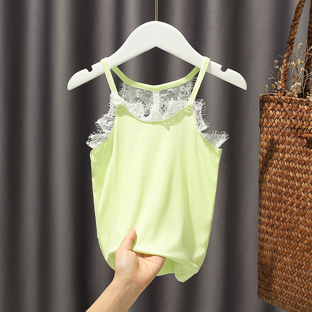 GreenChildren fashionable camisole Baby girl Ice silk cotton Thin Lace Foreign style Versatile summer fashion jacket summer wear female tide